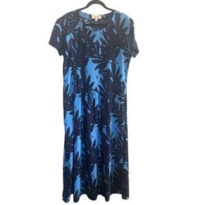 PORRIDGE Anthropologie Maxi Dress Medium Relaxed Crewneck Blue Leaves #5047